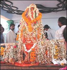 Decorated Devi statue in the Bonalu Festival