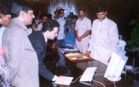 (Left to Right) Sri K. Shankara Rao, Director, Ardent Citylink Services Pvt. Ltd.,Sri Prasad Bodepudi, Chairman, Ardent Citylink Services Pvt. Ltd.,AP CM Sri N. Chandrababu Naidu